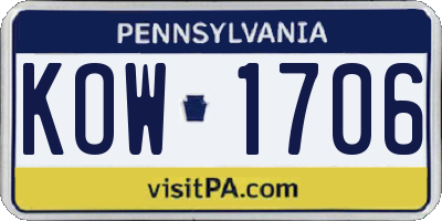 PA license plate KOW1706