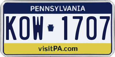 PA license plate KOW1707