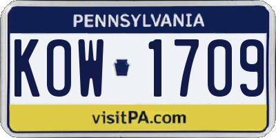 PA license plate KOW1709
