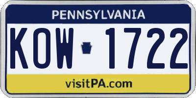 PA license plate KOW1722