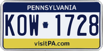 PA license plate KOW1728