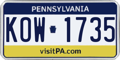 PA license plate KOW1735
