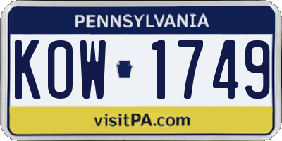 PA license plate KOW1749