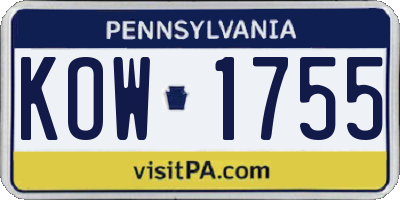 PA license plate KOW1755