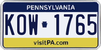 PA license plate KOW1765