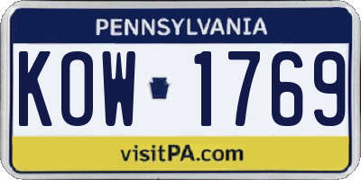 PA license plate KOW1769