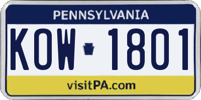 PA license plate KOW1801