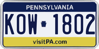 PA license plate KOW1802