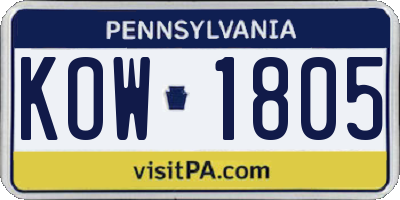 PA license plate KOW1805