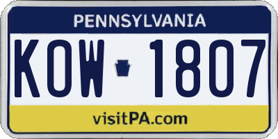 PA license plate KOW1807