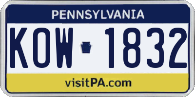 PA license plate KOW1832
