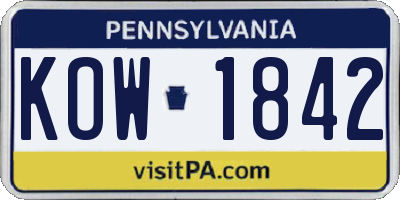 PA license plate KOW1842