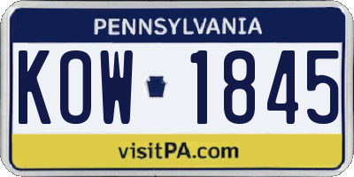 PA license plate KOW1845