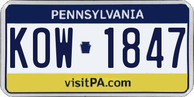 PA license plate KOW1847