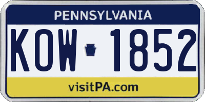 PA license plate KOW1852
