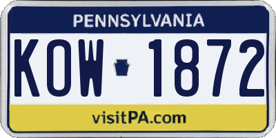 PA license plate KOW1872