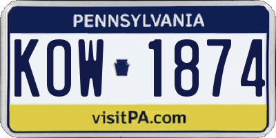 PA license plate KOW1874
