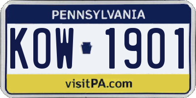 PA license plate KOW1901