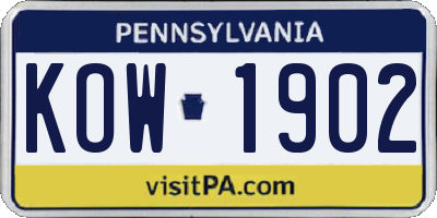 PA license plate KOW1902