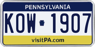 PA license plate KOW1907
