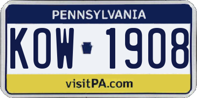 PA license plate KOW1908