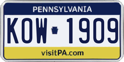 PA license plate KOW1909