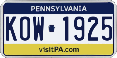 PA license plate KOW1925
