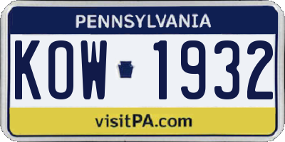 PA license plate KOW1932