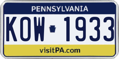 PA license plate KOW1933