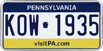 PA license plate KOW1935