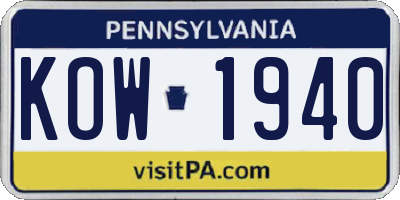 PA license plate KOW1940