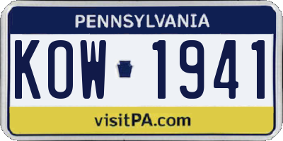 PA license plate KOW1941