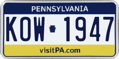 PA license plate KOW1947