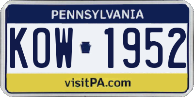 PA license plate KOW1952