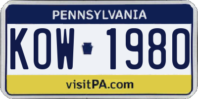 PA license plate KOW1980