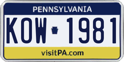 PA license plate KOW1981