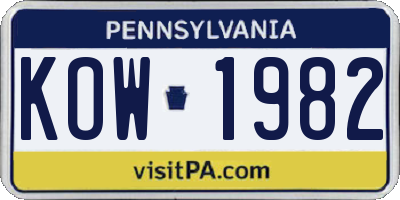 PA license plate KOW1982