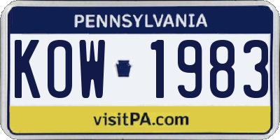 PA license plate KOW1983