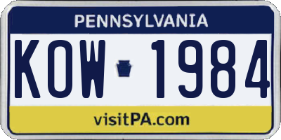PA license plate KOW1984