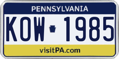 PA license plate KOW1985