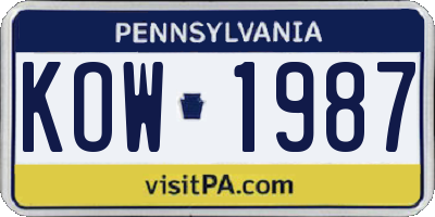 PA license plate KOW1987