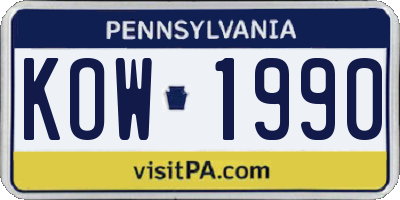 PA license plate KOW1990