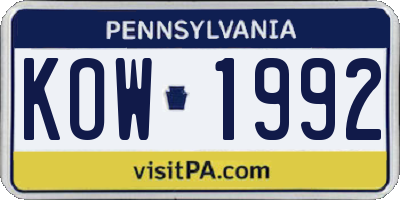 PA license plate KOW1992