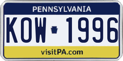 PA license plate KOW1996