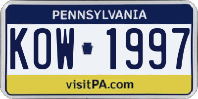 PA license plate KOW1997