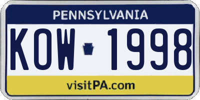 PA license plate KOW1998