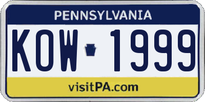 PA license plate KOW1999