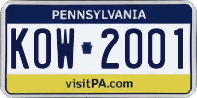 PA license plate KOW2001
