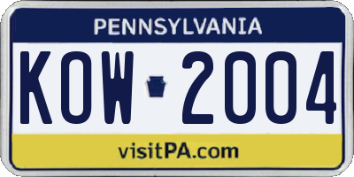 PA license plate KOW2004