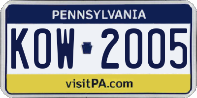PA license plate KOW2005